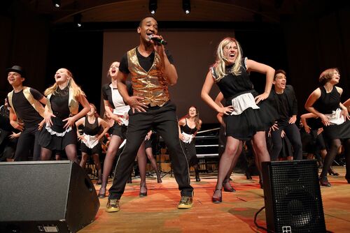 Singende und tanzende Theatergruppe im Brucknerhaus