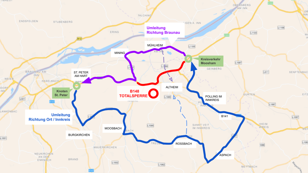 Umleitungsplan Sperre B148