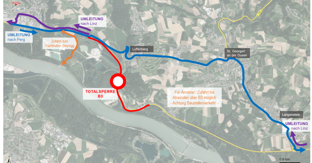 Verkehrsführungspläne für Sperre B3