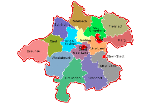 Oberösterreich-Karte mit Bezirksgrenzen