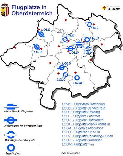 Plan der Flugplätze in Oberösterreich 