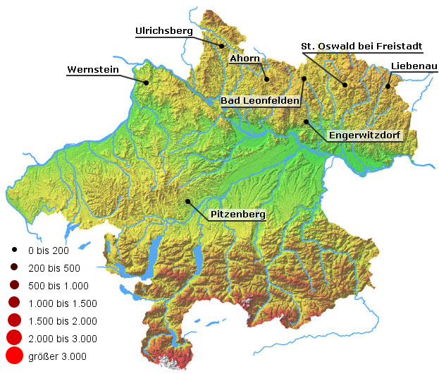 Karte Cäsium-137 in Fichtennadeln, 1. Nadeljahrgang, im Jahr 2020