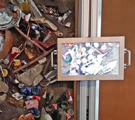 Ausschnitt Abfall Erlebnisstation mit Müllprofil und Bildschirm