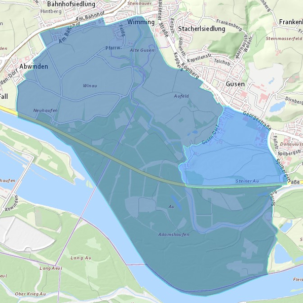 Ausdehnung des neuen Grundwasserschongebietes St. Georgener Bucht in den Gemeinden Luftenberg, Langenstein und St. Georgen an der Gusen
