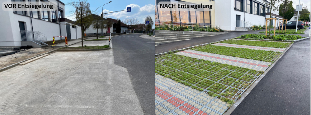 Parkplatz Rohr im Kremstal vor und nach Entsiegelung