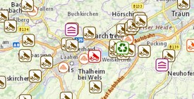 Screenshot der DORIS Karte Recyclinganlagen und Deponien für Abfälle aus dem Bauwesen