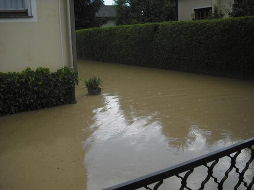 Überfluteter Hausgarten