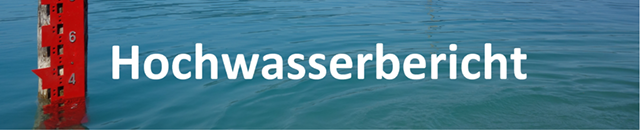 Banner für Hochwasserbericht mit Pegellatte in Gewässer