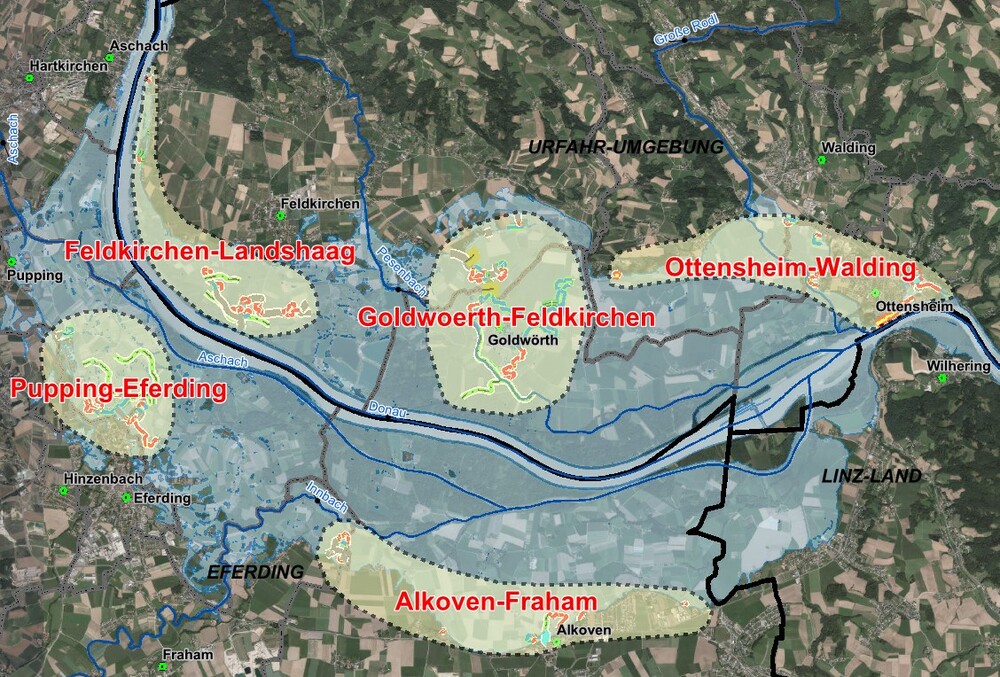 Übersicht Projektgebiet Eferdinger Becken mit Planungslosen