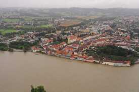 Schärding beim Hochwasser im August 2020