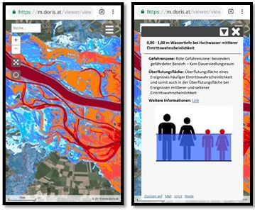 Ansicht der Überflutungsflächen und der Wassertiefe