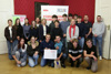 Gruppenfoto der Schülerinnen, Schüler und der Pädagogen der Berufsschule Kremsmünster mit Landtagsabgeordneter Mag. Doris Staudinger im Elisabethzimmer des Linzer Landhauses
