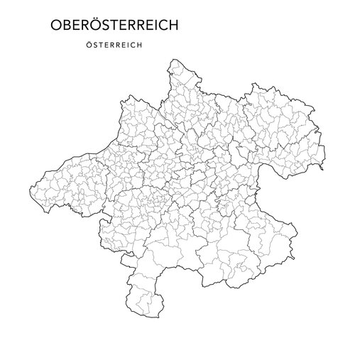 Landkarte von Oberösterreich mit den 438 Gemeinden