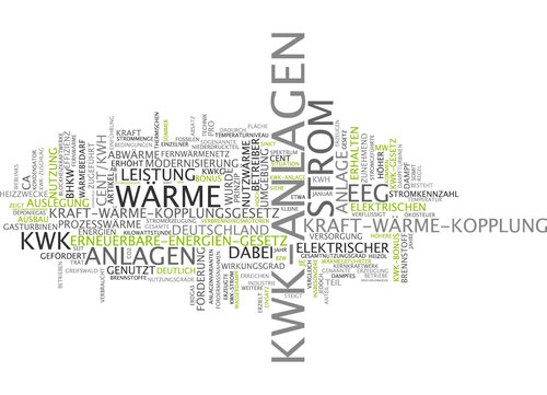 Bild mit verschiedenen Wörtern rund um das Thema KWK-Anlagen	